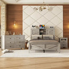 Set camera da letto 3 pezzi bianco/grigio – Letto a piattaforma, comodino e cassettiera (una piazza e mezza/matrimoniale, 1 persona)