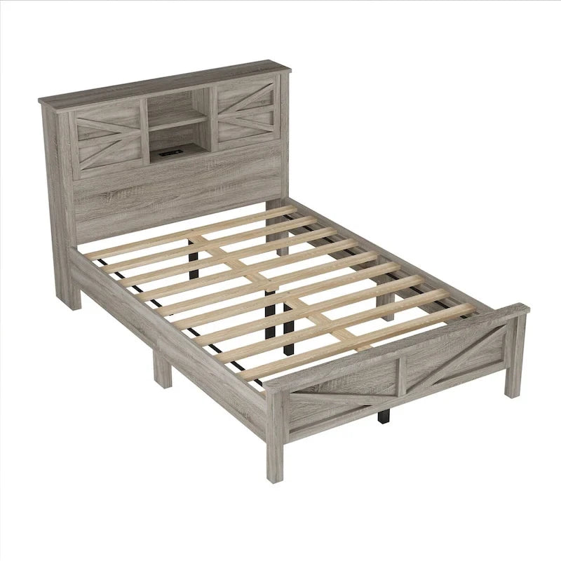 Set camera da letto 3 pezzi bianco/grigio – Letto a piattaforma, comodino e cassettiera (una piazza e mezza/matrimoniale, 1 persona)