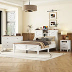 Set camera da letto 3 pezzi bianco/grigio – Letto a piattaforma, comodino e cassettiera (una piazza e mezza/matrimoniale, 1 persona)