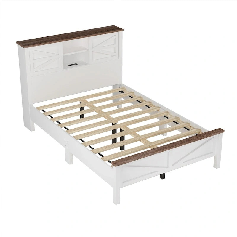 Set camera da letto 3 pezzi bianco/grigio – Letto a piattaforma, comodino e cassettiera (una piazza e mezza/matrimoniale, 1 persona)