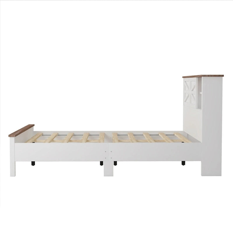 Set camera da letto 3 pezzi bianco/grigio – Letto a piattaforma, comodino e cassettiera (una piazza e mezza/matrimoniale, 1 persona)