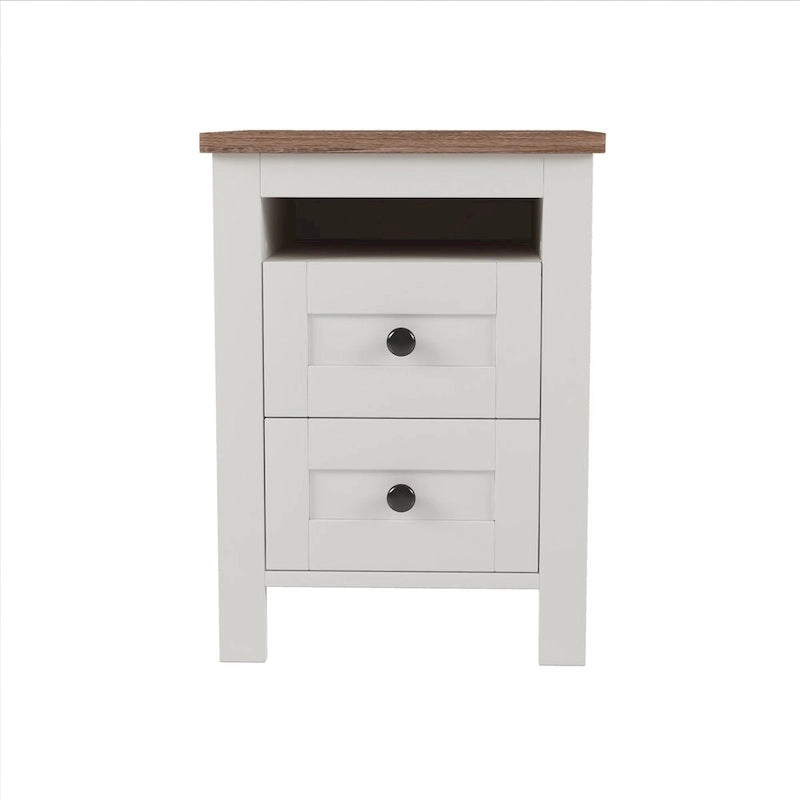 Set camera da letto 3 pezzi bianco/grigio – Letto a piattaforma, comodino e cassettiera (una piazza e mezza/matrimoniale, 1 persona)
