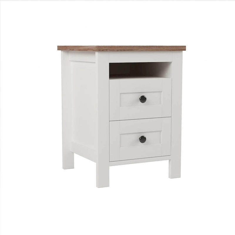 Set camera da letto 3 pezzi bianco/grigio – Letto a piattaforma, comodino e cassettiera (una piazza e mezza/matrimoniale, 1 persona)