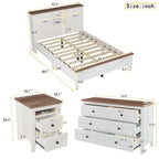 Set camera da letto 3 pezzi bianco/grigio – Letto a piattaforma, comodino e cassettiera (una piazza e mezza/matrimoniale, 1 persona)