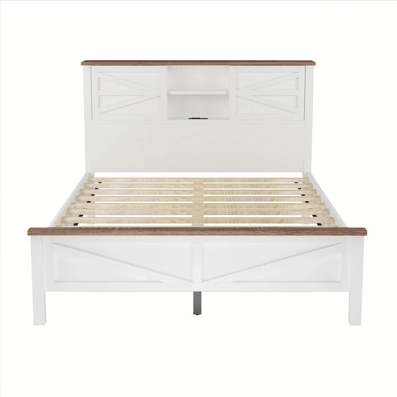 Set camera da letto 3 pezzi bianco/grigio – Letto a piattaforma, comodino e cassettiera (una piazza e mezza/matrimoniale, 1 persona)