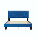 Struttura letto matrimoniale in velluto beige/blu con testiera rivettata, per 2