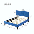 Struttura letto matrimoniale in velluto beige/blu con testiera rivettata, per 2