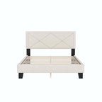 Struttura letto matrimoniale in velluto beige/blu con testiera rivettata, per 2