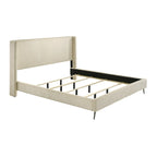 Set letto a pannelli con testiera ad alette in velluto a coste color crema con 2 comodini e panca (Queen/King, 2 persone)