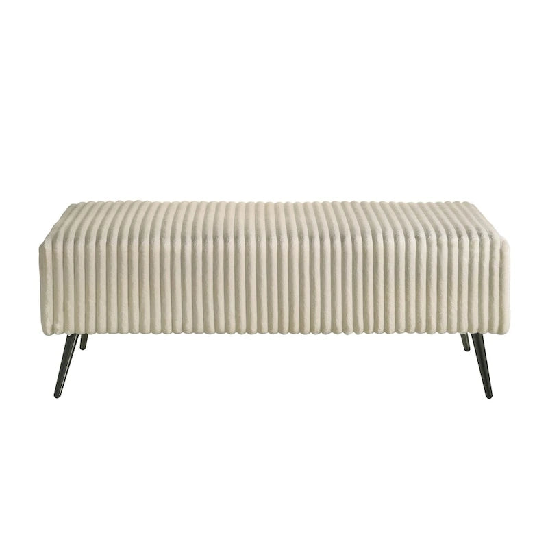 Set letto a pannelli con testiera ad alette in velluto a coste color crema con 2 comodini e panca (Queen/King, 2 persone)