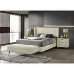 Set letto a pannelli con testiera ad alette in velluto a coste color crema con 2 comodini e panca (Queen/King, 2 persone)