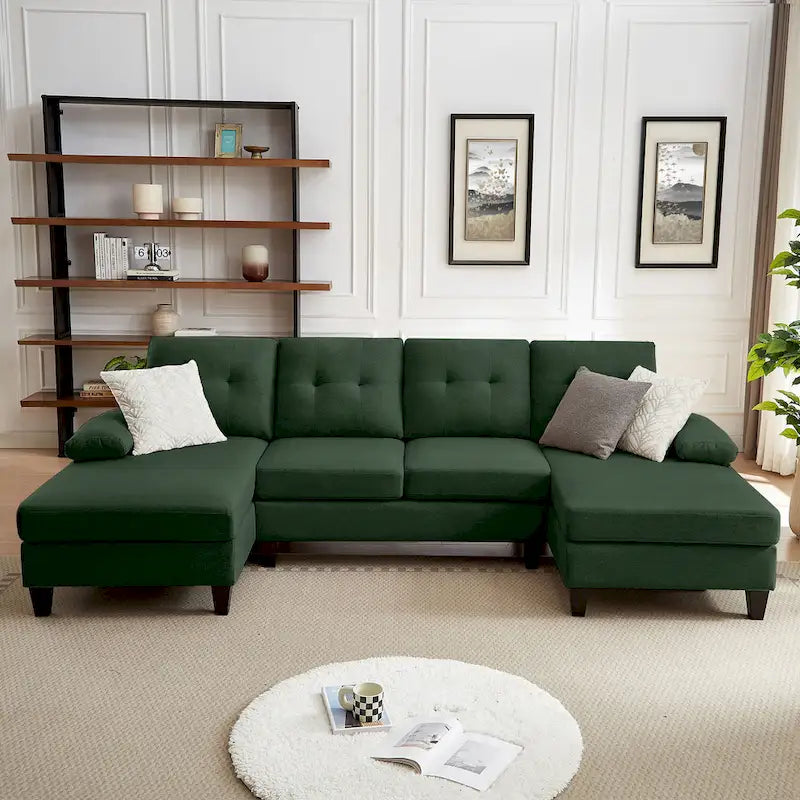 Divano angolare a U in carbone/blu/verde/cenere/beige con doppia chaise longue, 4 posti
