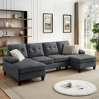 Divano angolare a U in carbone/blu/verde/cenere/beige con doppia chaise longue, 4 posti