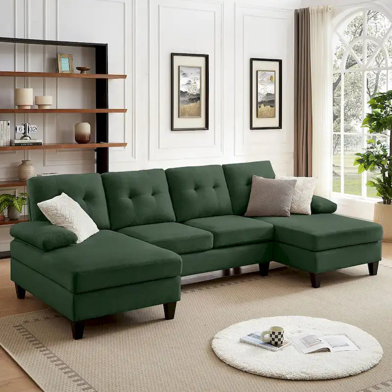 Divano angolare a U in carbone/blu/verde/cenere/beige con doppia chaise longue, 4 posti