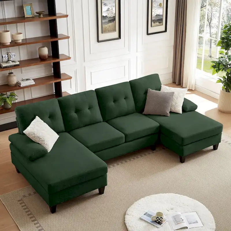 Divano angolare a U in carbone/blu/verde/cenere/beige con doppia chaise longue, 4 posti