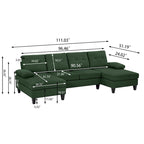 Divano angolare a U in carbone/blu/verde/cenere/beige con doppia chaise longue, 4 posti