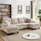 Divano angolare a U in carbone/blu/verde/cenere/beige con doppia chaise longue, 4 posti