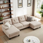Divano angolare a U in carbone/blu/verde/cenere/beige con doppia chaise longue, 4 posti