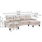 Divano angolare a U in carbone/blu/verde/cenere/beige con doppia chaise longue, 4 posti