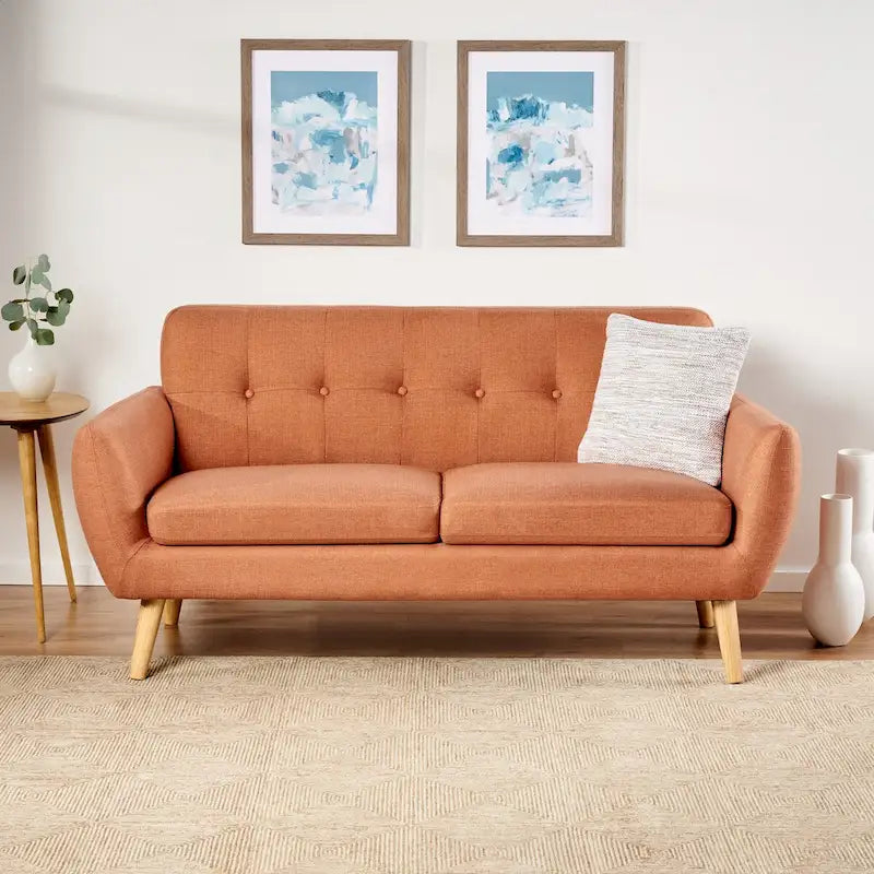 Divanetto Moderno Metà Secolo color Arancio Bruciato / Grigio Scuro / Blu, 2 Posti
