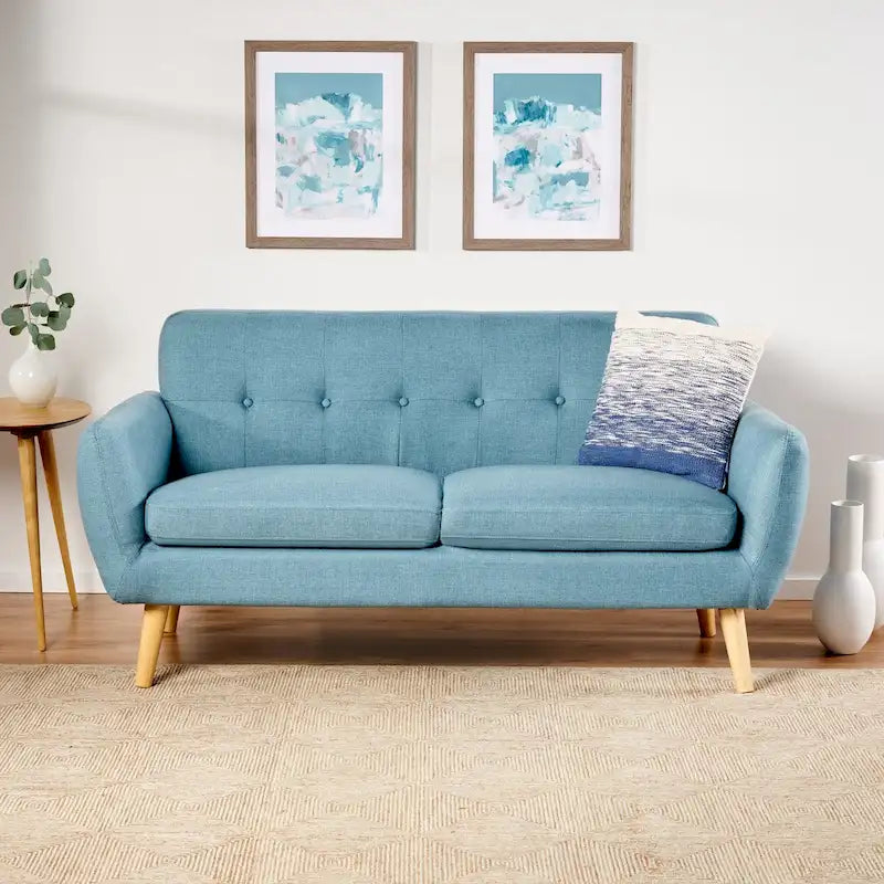 Divanetto Moderno Metà Secolo color Arancio Bruciato / Grigio Scuro / Blu, 2 Posti