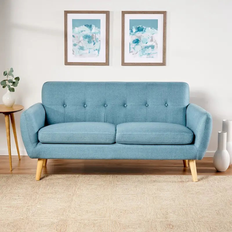 Divanetto Moderno Metà Secolo color Arancio Bruciato / Grigio Scuro / Blu, 2 Posti