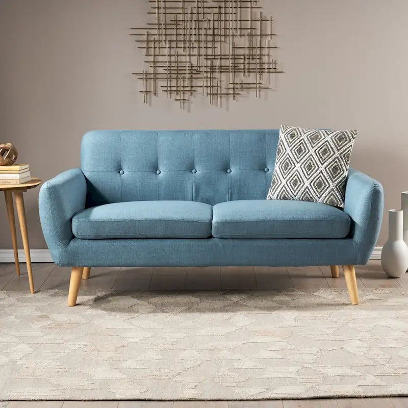 Divanetto Moderno Metà Secolo color Arancio Bruciato / Grigio Scuro / Blu, 2 Posti