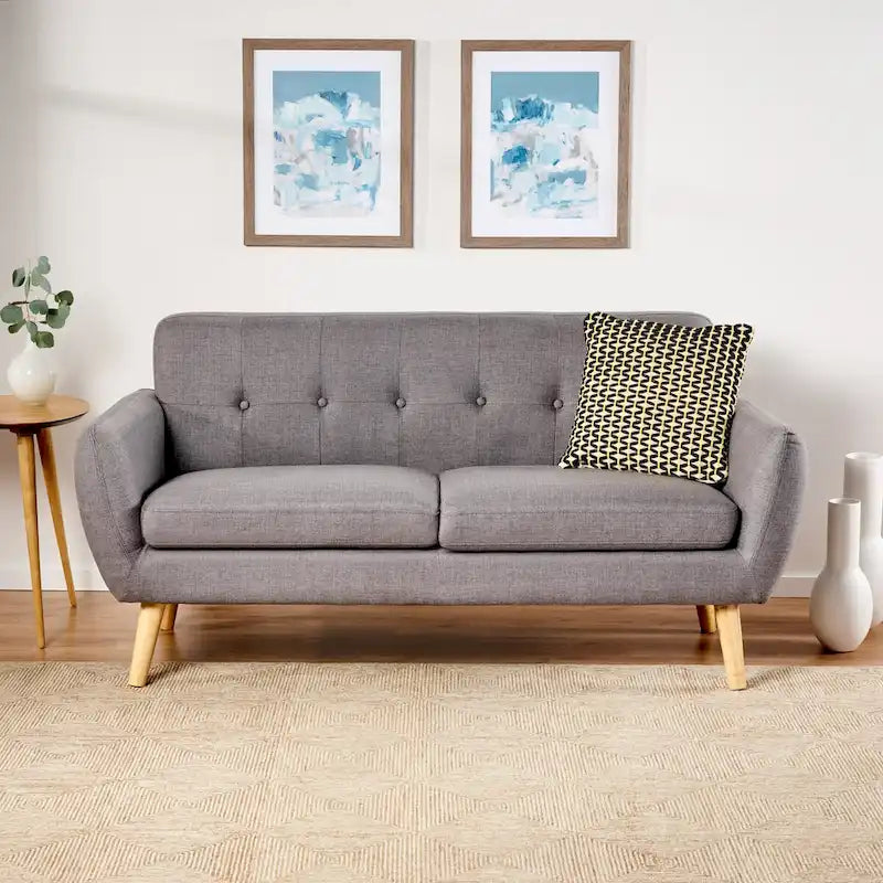 Divanetto Moderno Metà Secolo color Arancio Bruciato / Grigio Scuro / Blu, 2 Posti