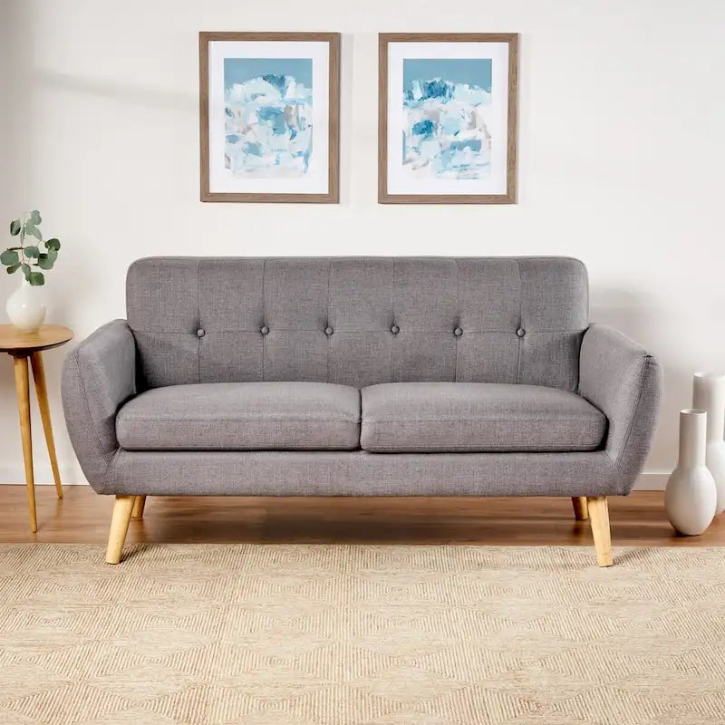 Divanetto Moderno Metà Secolo color Arancio Bruciato / Grigio Scuro / Blu, 2 Posti