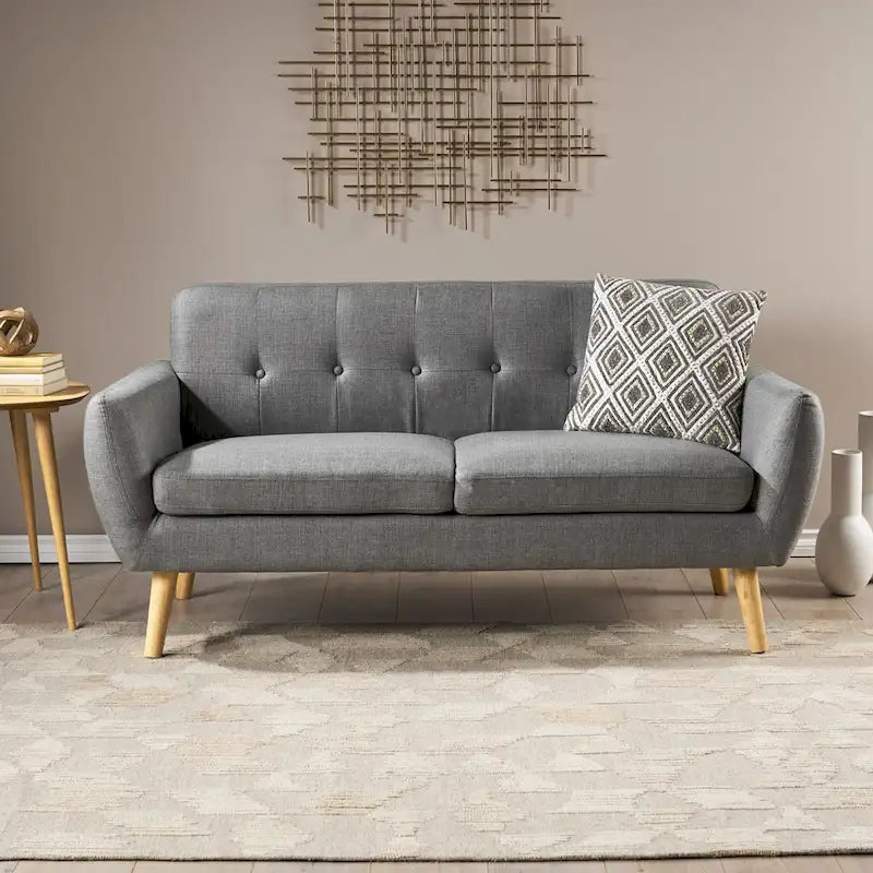 Divanetto Moderno Metà Secolo color Arancio Bruciato / Grigio Scuro / Blu, 2 Posti