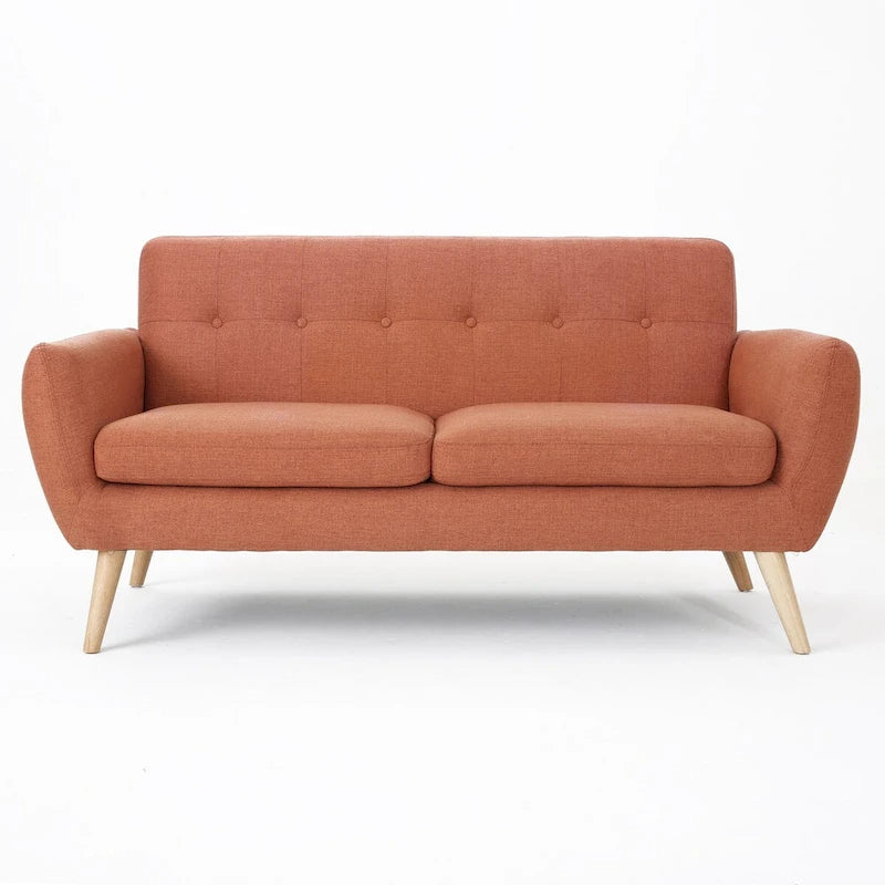 Divanetto Moderno Metà Secolo color Arancio Bruciato / Grigio Scuro / Blu, 2 Posti