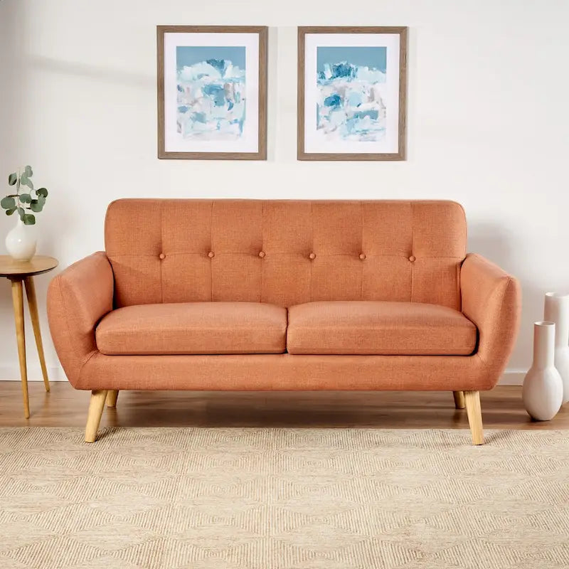 Divanetto Moderno Metà Secolo color Arancio Bruciato / Grigio Scuro / Blu, 2 Posti
