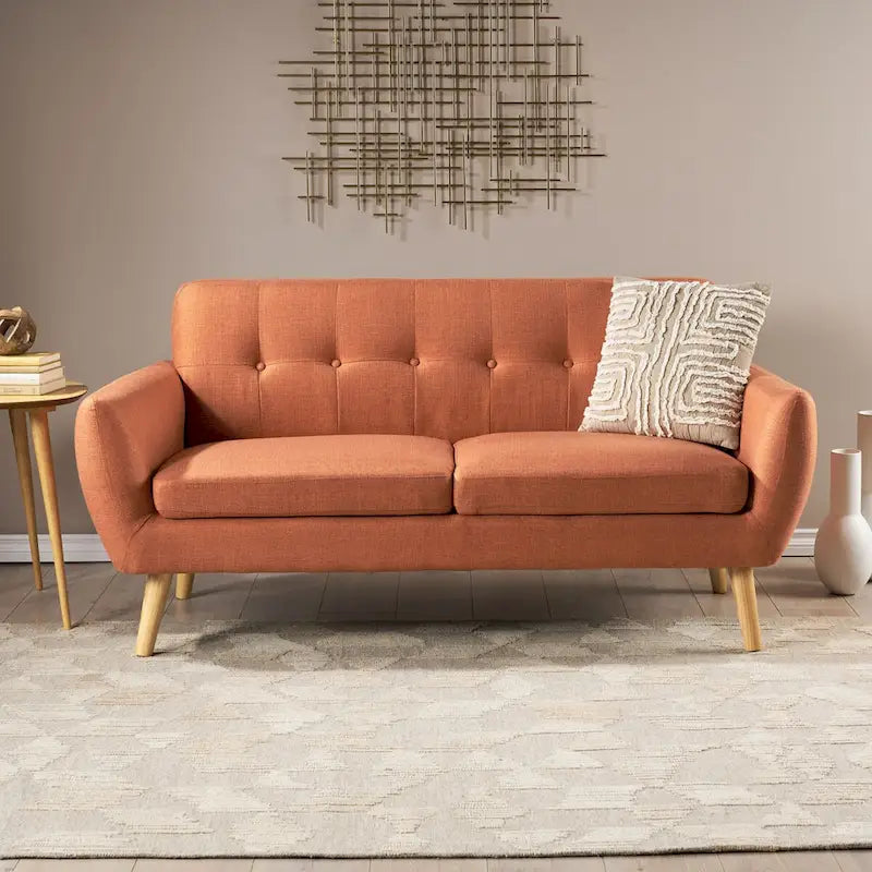 Divanetto Moderno Metà Secolo color Arancio Bruciato / Grigio Scuro / Blu, 2 Posti