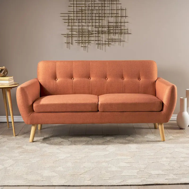 Divanetto Moderno Metà Secolo color Arancio Bruciato / Grigio Scuro / Blu, 2 Posti