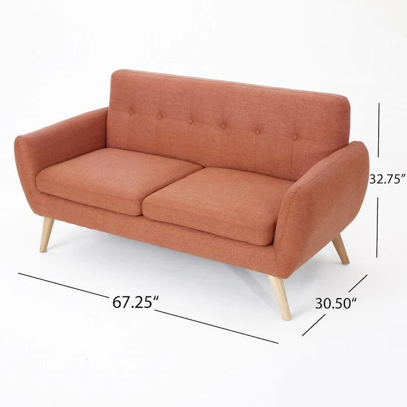 Divanetto Moderno Metà Secolo color Arancio Bruciato / Grigio Scuro / Blu, 2 Posti