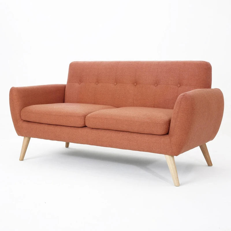 Divanetto Moderno Metà Secolo color Arancio Bruciato / Grigio Scuro / Blu, 2 Posti