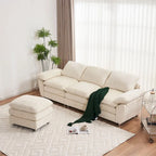 Divano a 3 posti imbottito multicolore con pouf, 3 posti a sedere
