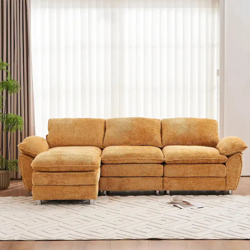 Divano a 3 posti imbottito multicolore con pouf, 3 posti a sedere
