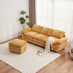 Divano a 3 posti imbottito multicolore con pouf, 3 posti a sedere