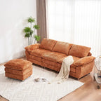 Divano a 3 posti imbottito multicolore con pouf, 3 posti a sedere