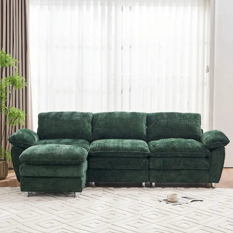 Divano a 3 posti imbottito multicolore con pouf, 3 posti a sedere