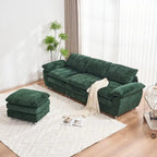 Divano a 3 posti imbottito multicolore con pouf, 3 posti a sedere
