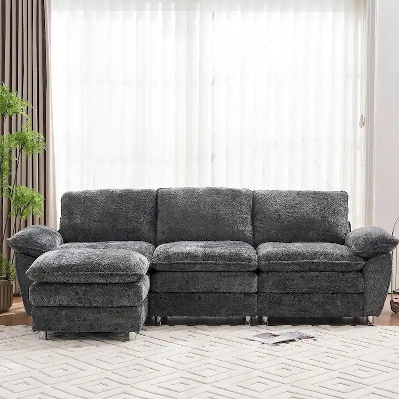 Divano a 3 posti imbottito multicolore con pouf, 3 posti a sedere