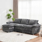 Divano a 3 posti imbottito multicolore con pouf, 3 posti a sedere