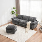 Divano a 3 posti imbottito multicolore con pouf, 3 posti a sedere