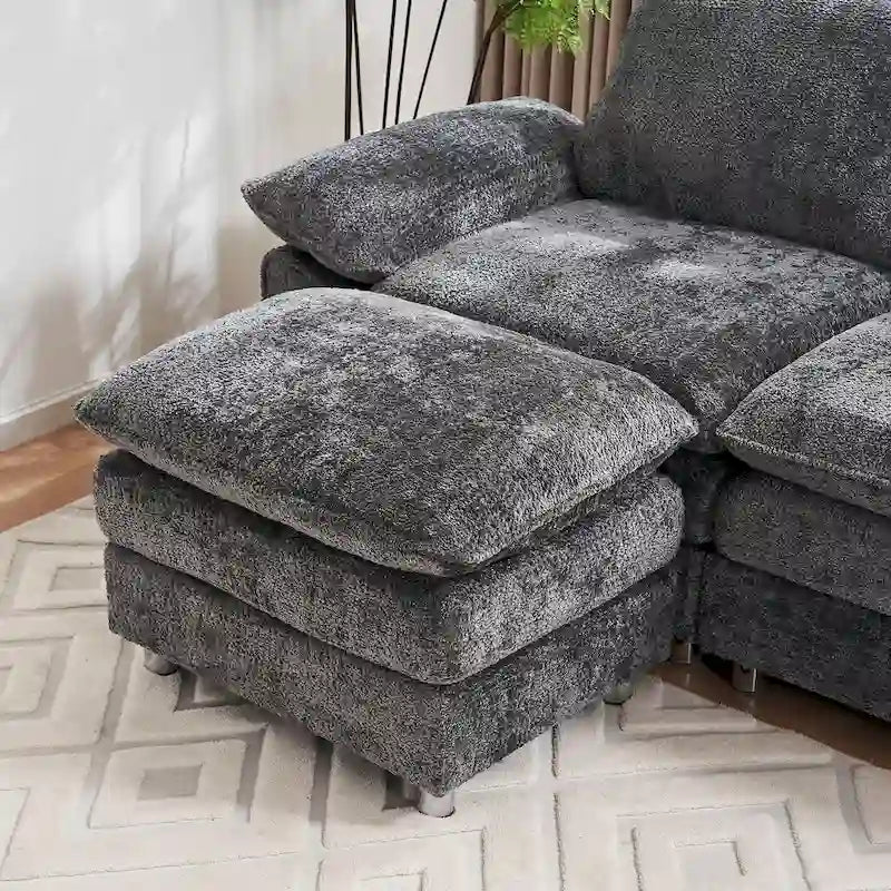 Divano a 3 posti imbottito multicolore con pouf, 3 posti a sedere
