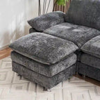 Divano a 3 posti imbottito multicolore con pouf, 3 posti a sedere