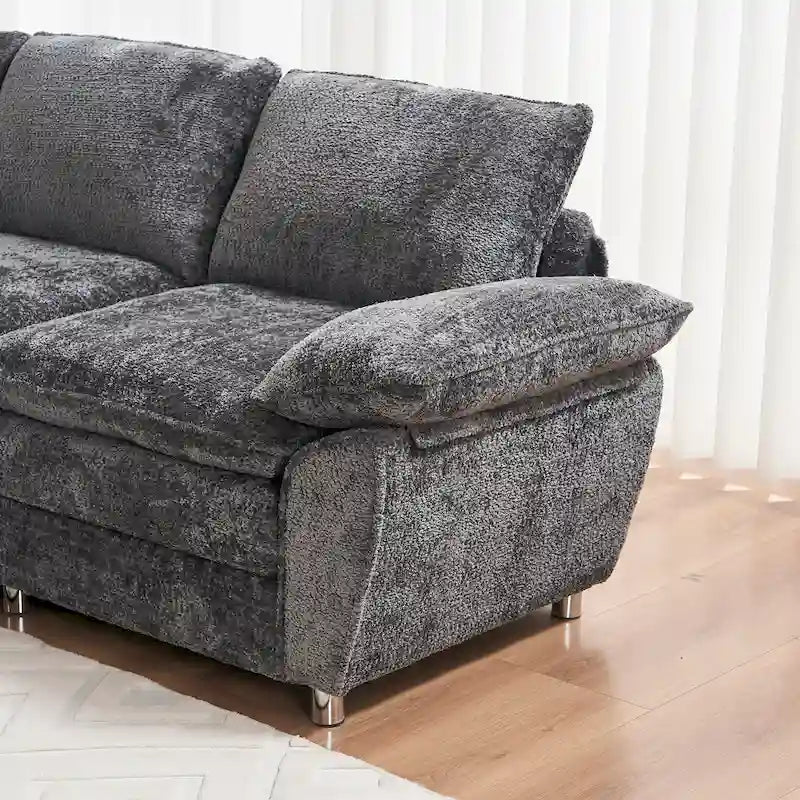 Divano a 3 posti imbottito multicolore con pouf, 3 posti a sedere