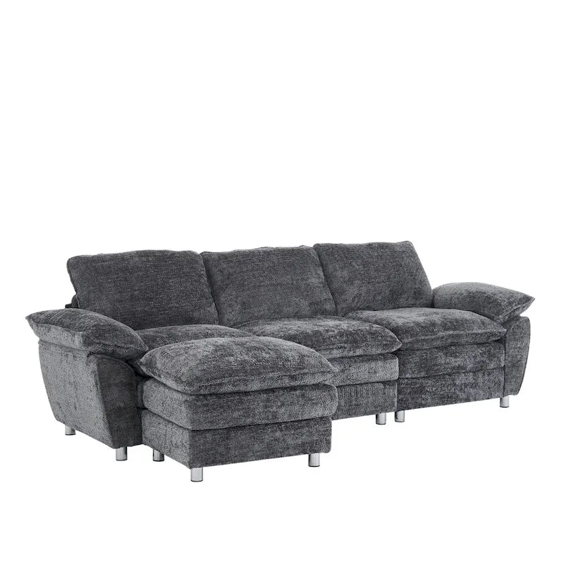 Divano a 3 posti imbottito multicolore con pouf, 3 posti a sedere