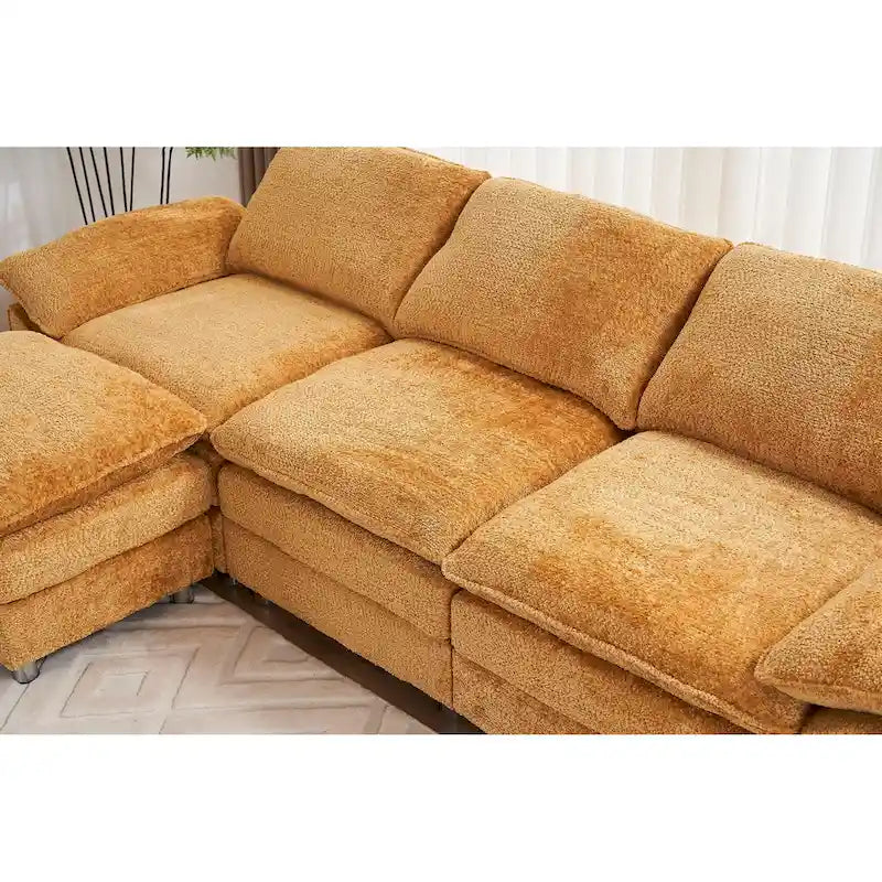 Divano a 3 posti imbottito multicolore con pouf, 3 posti a sedere